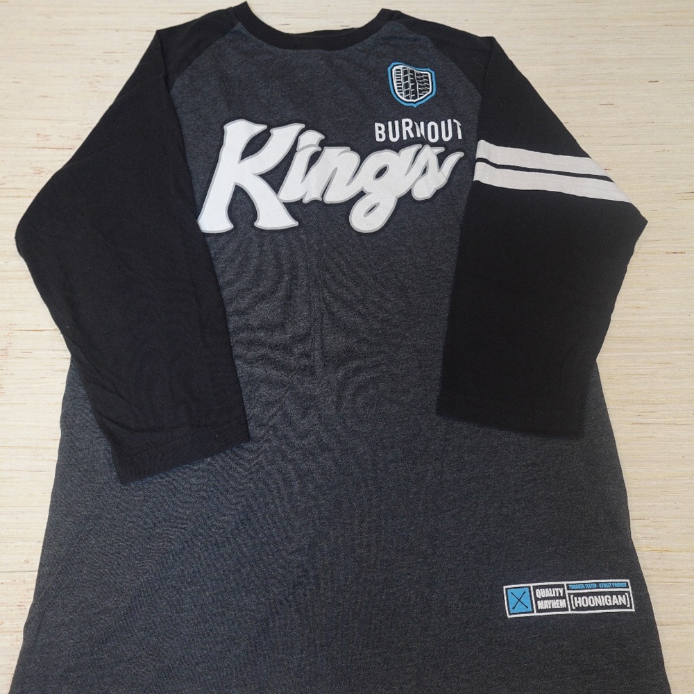 Hoonigan Burnout Kings Raglan 3/4 Sleeve Baseball Tee Black Grey XL